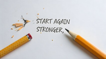 Broken and new pencils with motivational quote on white paper