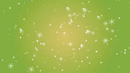 Snowflakes and snow dots falling on a green and yellow gradient background