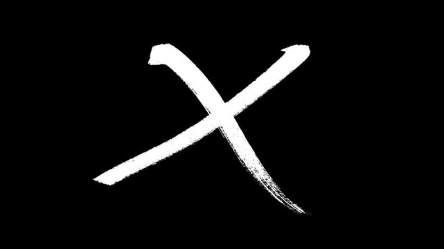 Ink Brush X Mark Drawing Animation. An artistic, fluid brush stroke creates a cross symbol on a transparent background for creative video projects.
