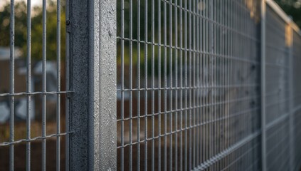 Column of metal mesh fence featuring rectangular openings, durability and security aspect
