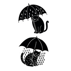 Cat sitting under umbrella silhouette