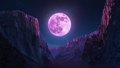 Fototapeta premium Neon moon illuminating granite cliffs during nighttime, showcasing natural beauty