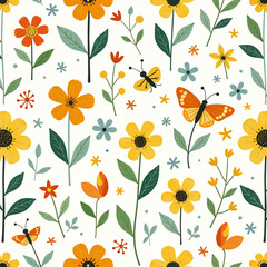 Playful Butterflies & Blossoms Seamless Pattern - Whimsical Kids Wall Art