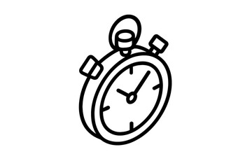 Isometric outline icon of a classic analog stopwatch device symbolizing time management, speed, and precision