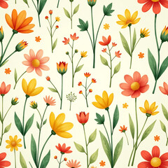 Sun-Drenched Meadow Seamless Pattern - Warm Pastel Floral for Playful Decor