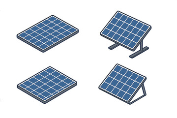 Isometric solar panels showing various mounting options for renewable energy generation