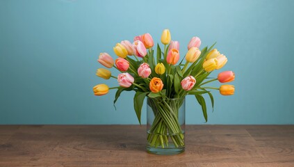 Pastel tulips adorn the table, offering a vibrant touch for seasonal gatherings, spring celebrations