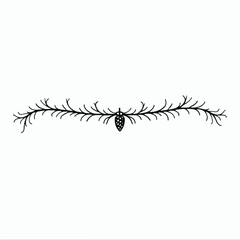 Simple Hand-Drawn Pine Branch Divider with Central Pine Cone