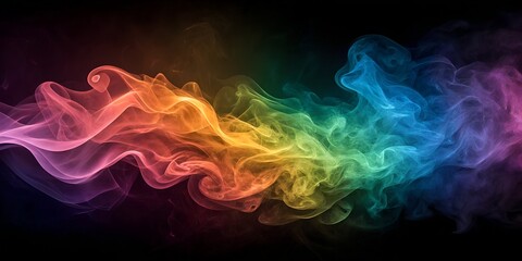Fototapeta premium Colorful smoke swirling on black background with vibrant hues and ethereal wisps of color