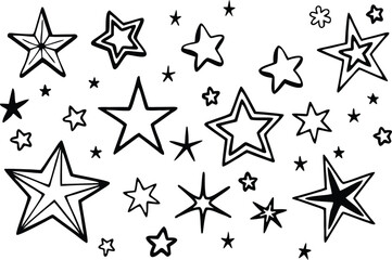 Obraz premium Doodle stars pattern, hand-drawn sketch collection on white background