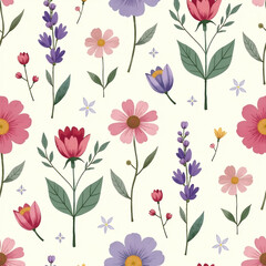 Fototapeta premium Modern Flora Blush: Abstracted Pastel Wildflower Seamless Print