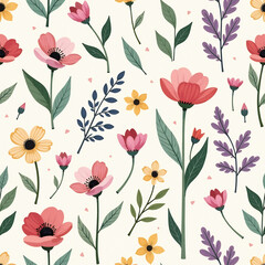 Modern Flora Blush: Abstracted Pastel Wildflower Seamless Print