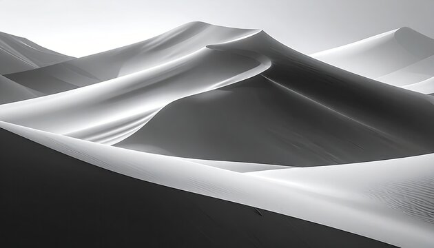 Abstract Sand Dune Landscape with Monochrome Gradients and Smooth Ripples Under a Bright Sky