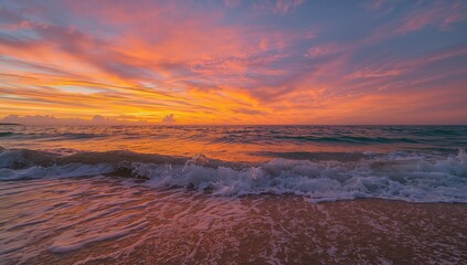 Sunset over the ocean, tranquil evening sky, seasonal change