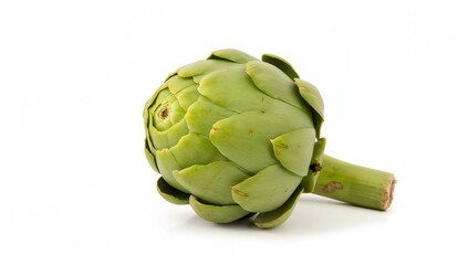 Obraz premium Artichoke presented on a plain white backdrop, fiber-dense choice
