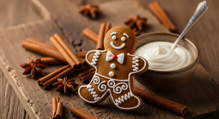 Gingerbread Man Delight Festive Treat with Cream, Cinnamon, and Star Anise
