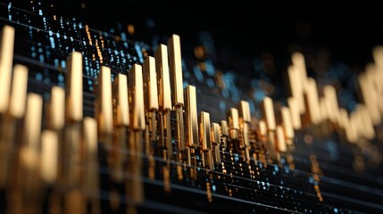 Obraz premium Abstract 3D Financial Chart Visualization with Rising Bars and Data Points Against a Dark Background Representing Stock Market Trends and Analysis