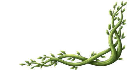 Obraz premium Green vine with leaves forming a decorative corner. Green vine entwined with leaves forming a decorative corner element isolated on transparent background