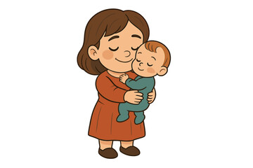 Tender moment of a mother holding her peaceful sleeping infant child