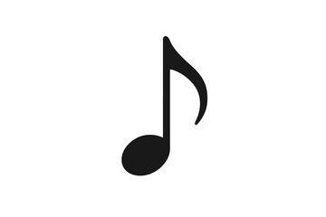 Minimalist black eighth note symbol representing concepts of music, sound, and rhythm