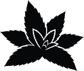Black silhouette of a mint plant with serrated leaves on white background vector