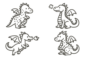 Set of adorable baby dragon characters posing and performing various actions