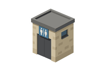 Isometric public restroom building featuring a gender neutral sign isolated on white background