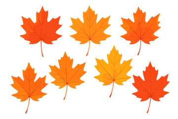 Seamless pattern of seven autumn maple leaves in warm orange and yellow colors on white background