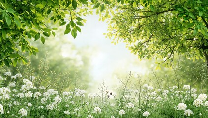 Fototapeta premium A lively spring scene with lush green foliage, capturing the essence of summer's brightness and hues in a natural setting