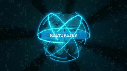 Futuristic Digital Network Sphere Animation – Technology, Business, and Multiplier Concept – Glowing Blue Abstract Globe with Neon Energy Lines. 4k video motion graphic animation and background.