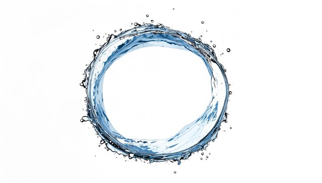 Circular water splash isolated on a white backdrop, suitable for editorial header background