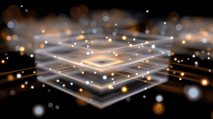 Abstract Geometric Data Visualization: A mesmerizing display of interconnected data layers, showcasing the beauty of complex information through glowing geometric shapes. 