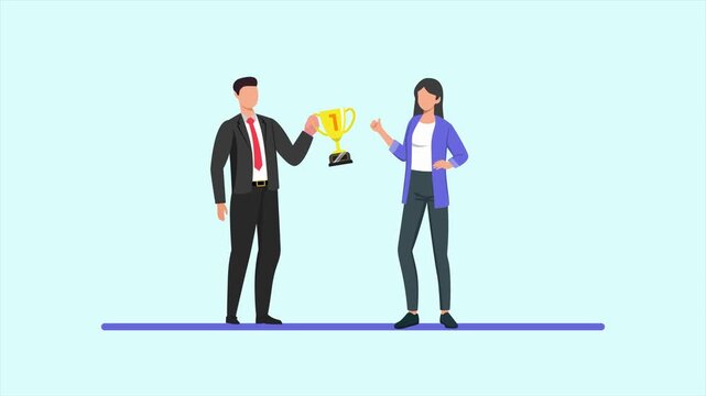 Animated video of goal client first at office. Client First concept. Full length animated illustrations. High quality 4k footage