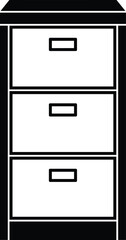 Black and white icon of a three drawer filing cabinet storage office