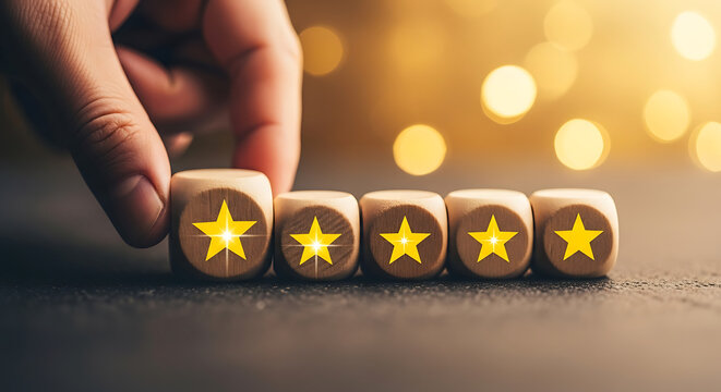 Achieving pinnacle satisfaction with five golden stars, representing excellent service and top-tier customer feedback
