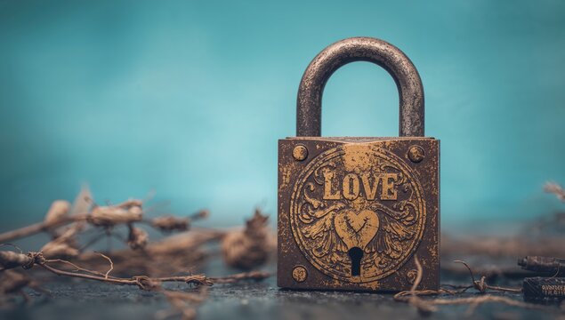 The padlock of an old love, isolated object conveying themes of nostalgia and attachment