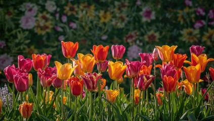 Tulips Blooming Garden Vibrant Floral