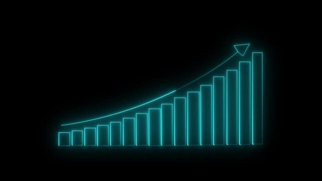 Glowing light neon business graph icon animation business report presentation growth bar. Dividends and long term investment to beat inflation.  showing marketing sales profit increasing Isolated.