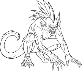 Fierce monster creature with spikes and sharp claws in a crouching pose