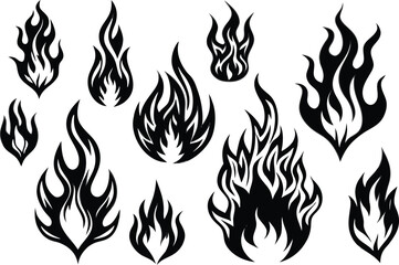 Tribal flame icons set on white background, vector graphics