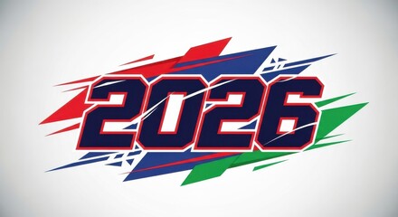 Dynamic 2026 year number design with bold racing speed elements for events