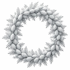 Monochrome Christmas Wreath of Pine Cones and Fir Branches