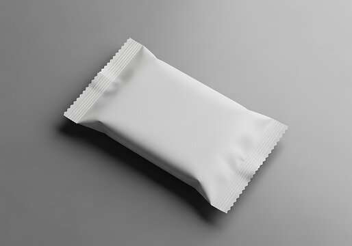 Blank white packaging of a snack bar or food product on a gray background, mockup