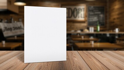 Mock up Menu frame placed on wooden table in dining area for text marketing promotion