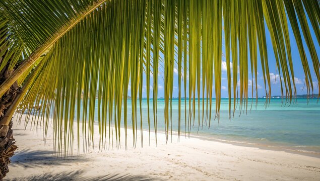 The vibrant palm swaying gently in the wind, evoking tranquility in an exotic beach setting