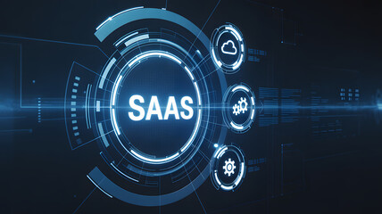 Software as a Service glowing concept offers scalable business solutions in the cloud for modern enterprises with automation and efficient workflows