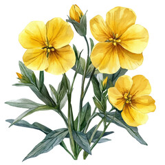 Evening Primrose Flower, watercolor clipart vector, isolated on a white background.
