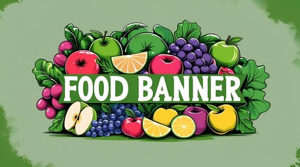 A Vibrant Green Food Banner Featuring a Diverse Assortment of Fresh Ingredients