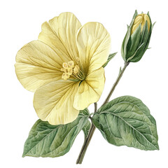 Evening Primrose Flower, watercolor illustration vector, isolated on a white background.