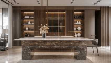 Naklejka premium Stone countertop in luxury apartment, urban residence, maintenance focus